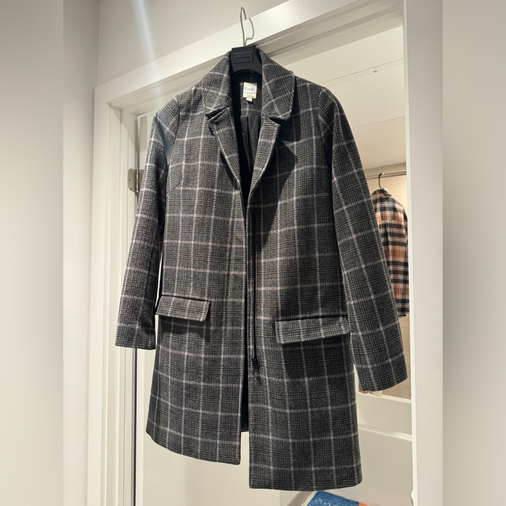 TWIK Long brown check wool brushed coat